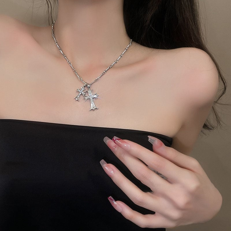 Cross Necklace Korean Instagram Design Sense Collar Chain Cold and Individualized Necklace Ornament for Women